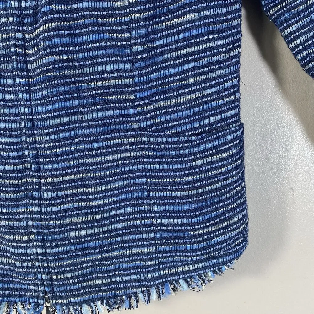 Lafayette 148 Woman’s Size 8 Blue Purple Blazer Cotton Blend Fringed Edges